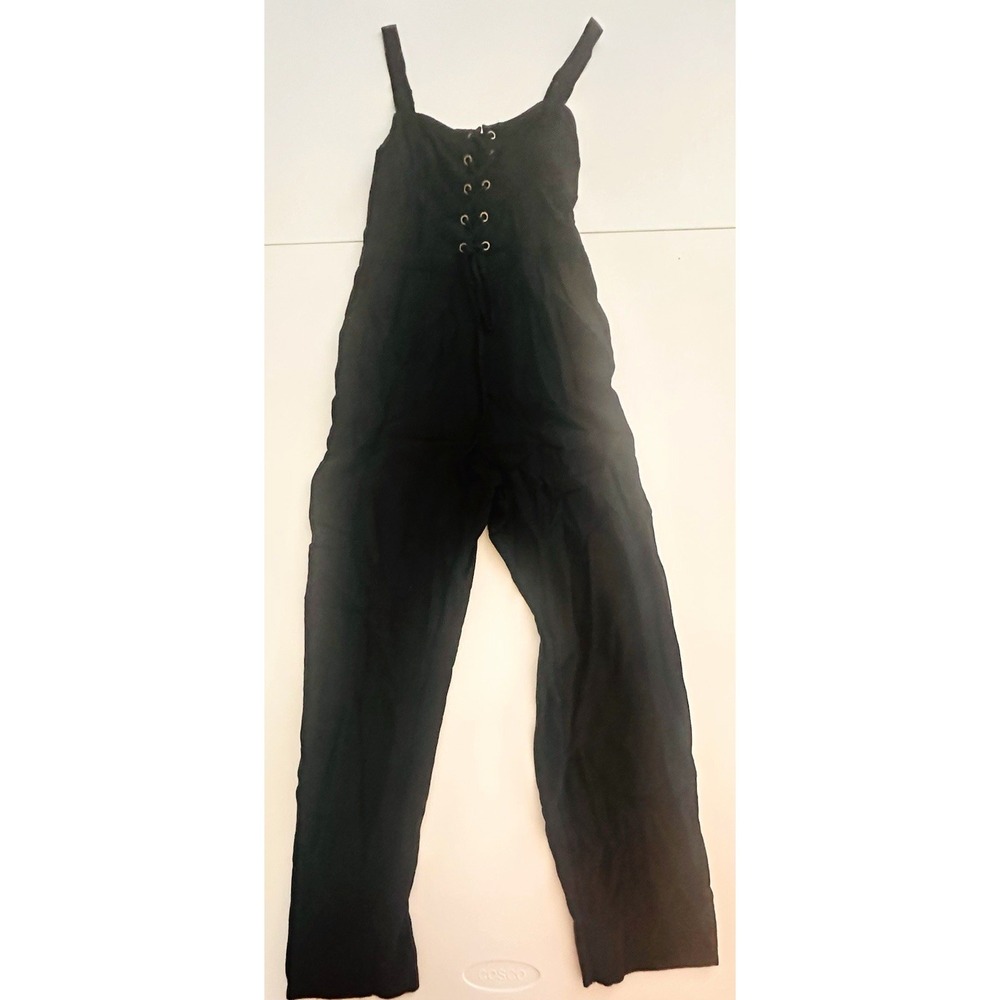 Hollister Women's Black Solid Lace-Up Front Sleeveless Straight-Leg Jumpsuit S